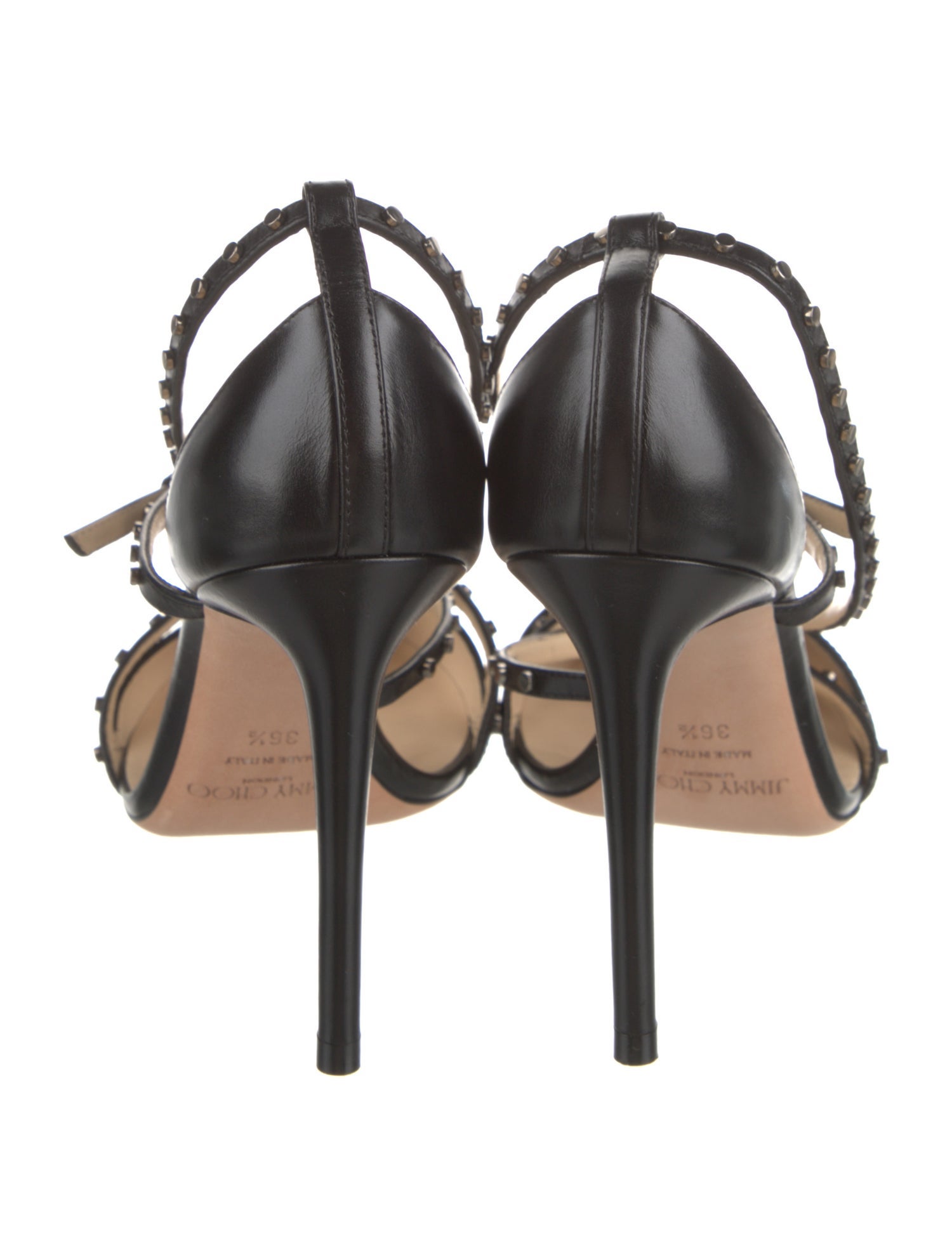 Jimmy Choo Leather Studded Accents T-Strap Pumps